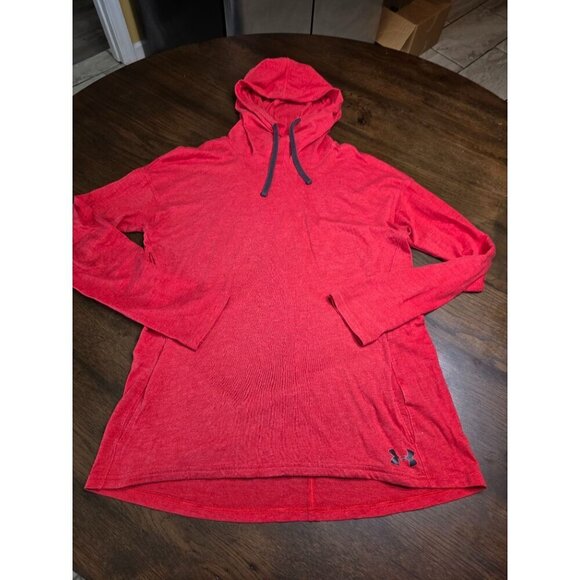 Under Armour Red Long Sleeve HeatGear Hoodie M Loose Fit Lightweight Comfortable - Picture 6 of 8